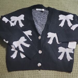 Altar'd State Black and White Bow Pattern Cardigan